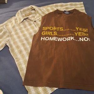 Sleeveless T with button up shirt